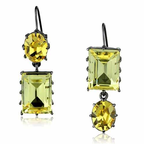 Stainless Steel Dark Gunmetal Yellow Citrine Crystal Earrings view 1