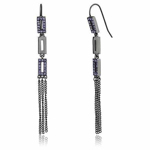 Stainless Steel Dark Gunmetal Tanzanite Crystal Bar Earrings view 1