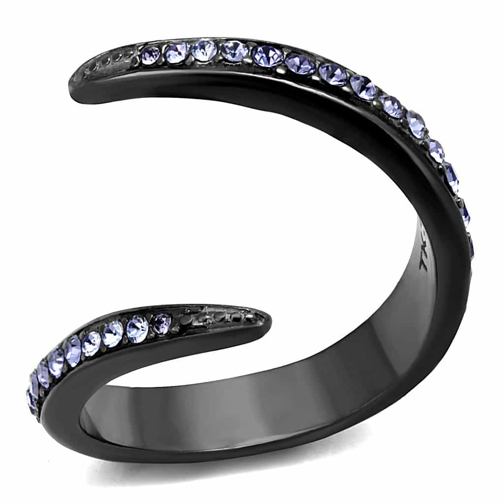 Stainless Steel Dark Gunmetal Tanzanite Crystal Pave Open Ring view 1