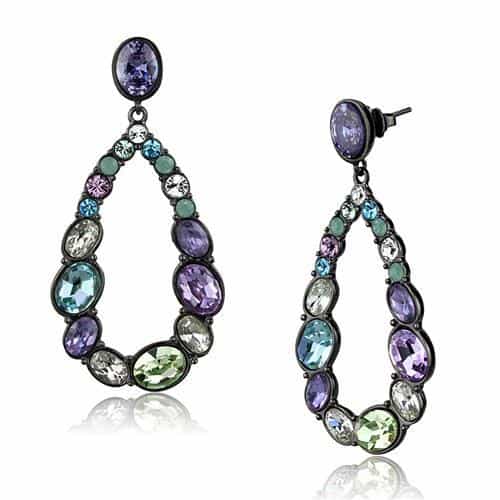 Stainless Steel Dark Gunmetal Multi Color Crystal Open Earrings view 1