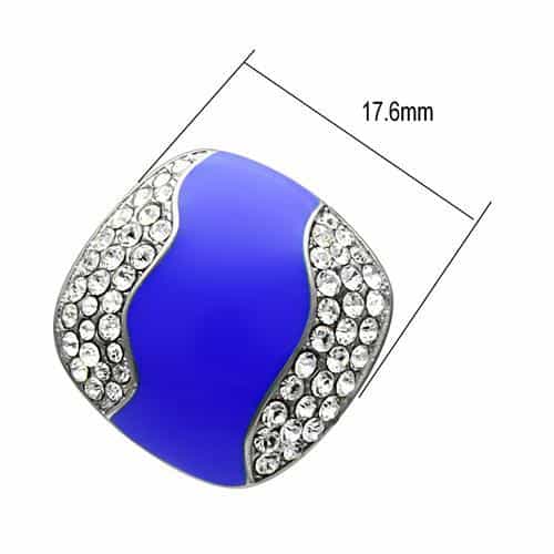 Stainless Steel Blue Enamel CZ Pave Wave Huggie Stud Earrings view 2