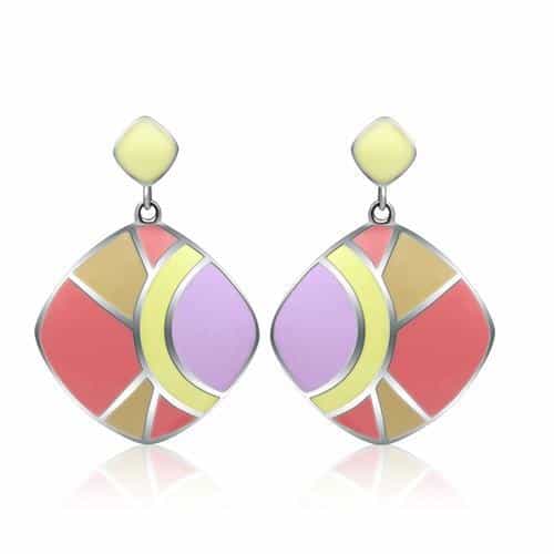 Stainless Steel Multi Color Pastel Enamel Geometric Earrings view 1