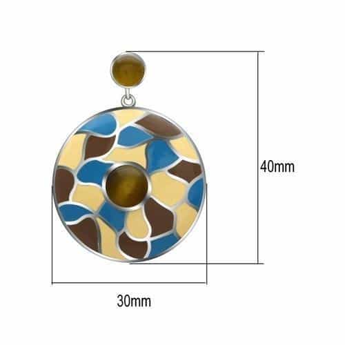 Stainless Steel Multi Color Blue Yellow Brown Enamel Earrings view 2