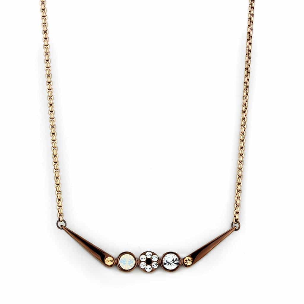 Stainless Steel Rose Gold IP Multi Crystal Bezel Bar Necklace view 1