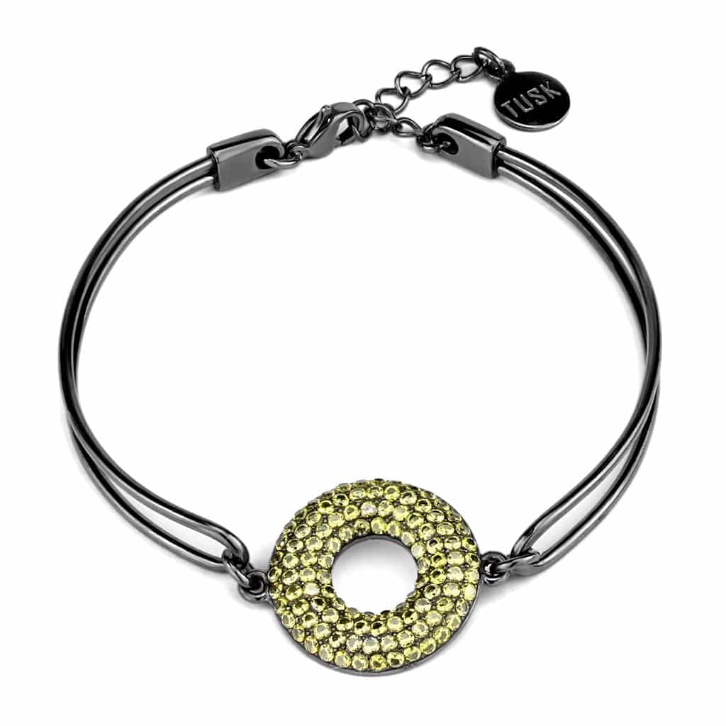 Stainless Steel Dark Gunmetal Peridot Green Crystal Pave Bracelet view 1
