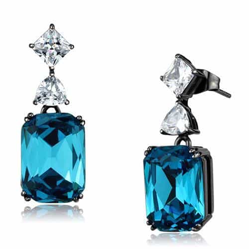 Stainless Steel Dark Gunmetal Blue Zircon Crystal CZ Earrings view 1