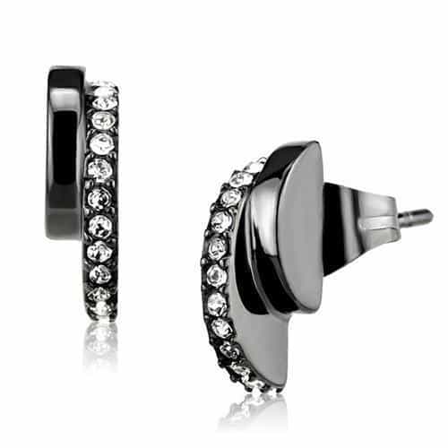 Stainless Steel Black IP CZ Channel Thin Huggie Earrings view 1