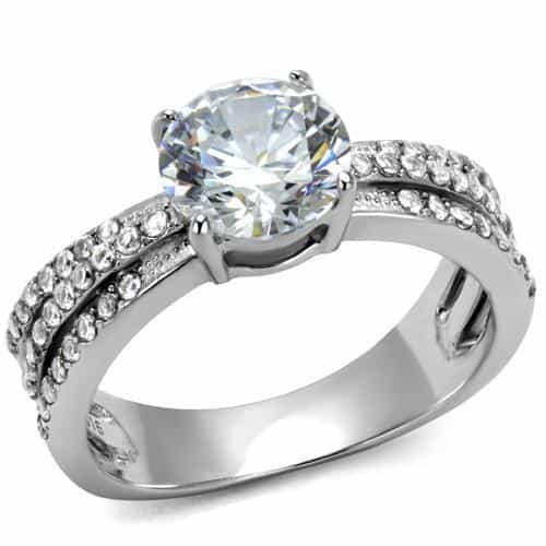 Stainless Steel CZ Round Solitaire Pave Bridal Ring view 1
