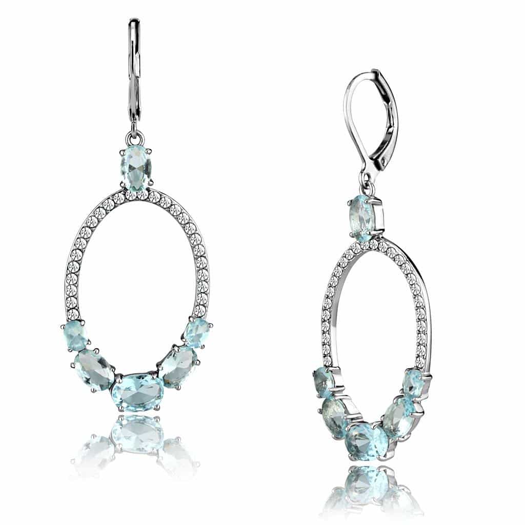 Stainless Steel Aquamarine Blue Crystal Multi Shape Open Earrings view 1