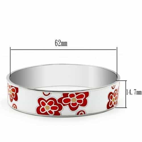 Stainless Steel Red Enamel Floral Pattern Band Bracelet view 2