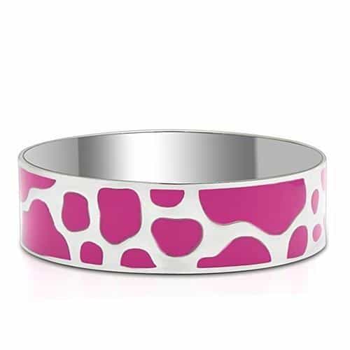 Stainless Steel Pink Fuchsia Enamel Giraffe Print Wide Bracelet view 1