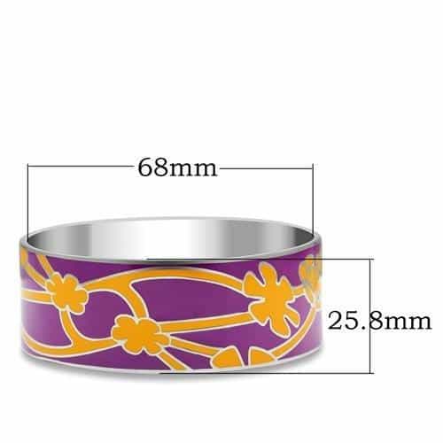 Stainless Steel Purple Enamel Orange Floral Vine Wide Bracelet view 2