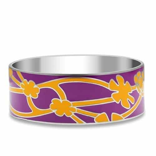 Stainless Steel Purple Enamel Orange Floral Vine Wide Bracelet view 1
