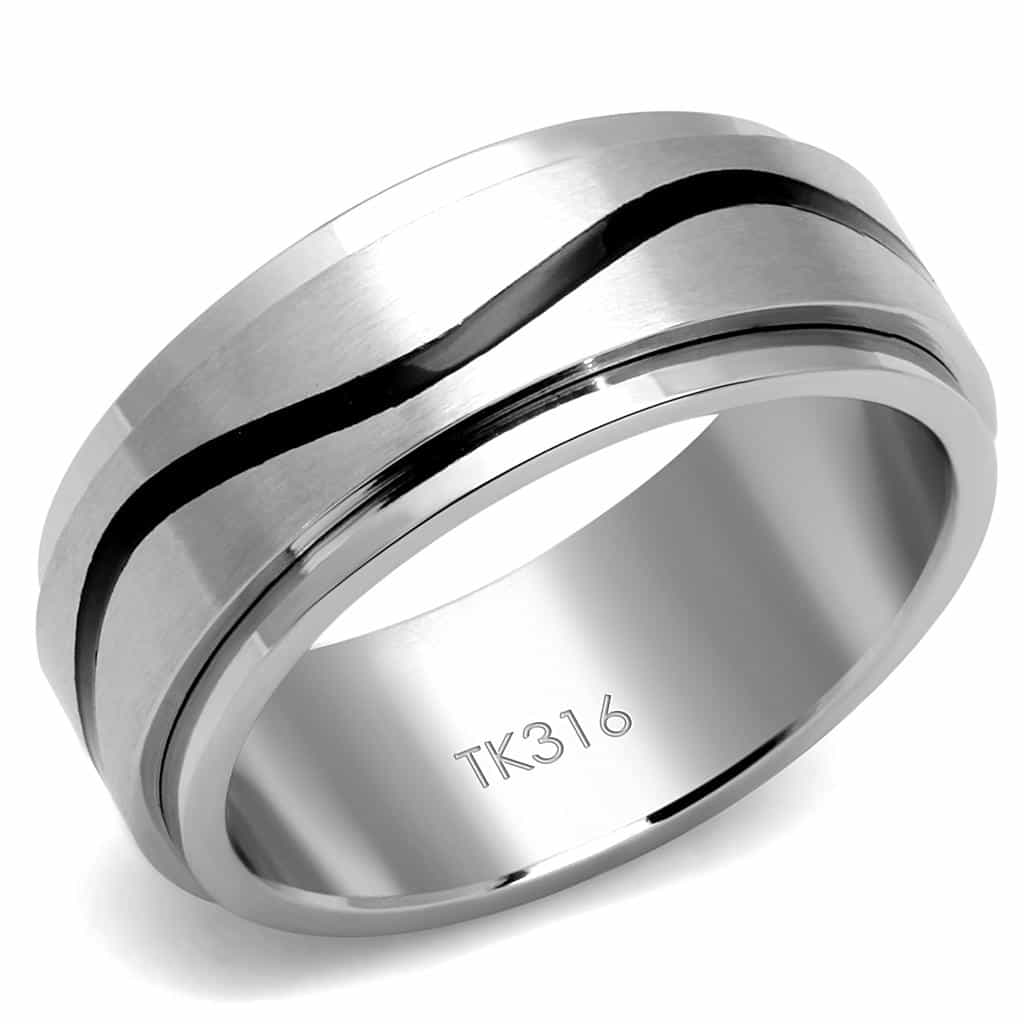 Stainless Steel Polished Diagonal Groove Dome Band Ring view 5