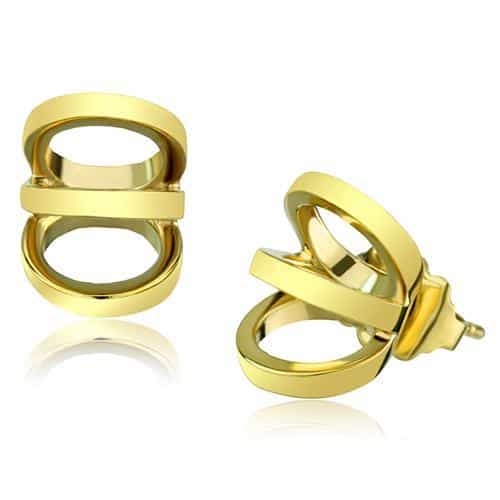 Stainless Steel Gold IP Open Oval Loop Link Stud Earrings view 1