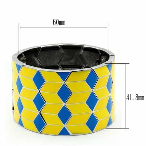 Stainless Steel Blue Yellow Enamel Diamond Argyle Wide Bracelet view 2