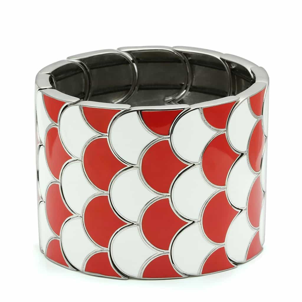 Stainless Steel Red White Enamel Scallop Fish Scale Wide Bracelet view 1