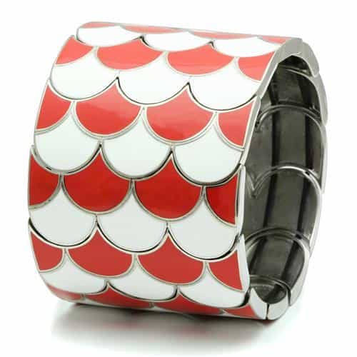 Stainless Steel Red White Enamel Scallop Fish Scale Wide Bracelet view 3