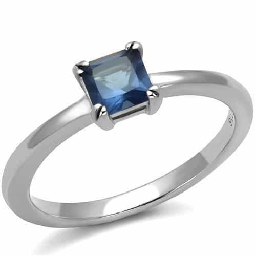 Stainless Steel London Blue CZ Princess Solitaire Thin Band Ring view 1