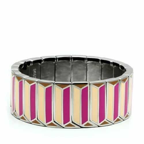 Stainless Steel Pink Gold Enamel Chevron Stripe Stretch Bracelet view 1