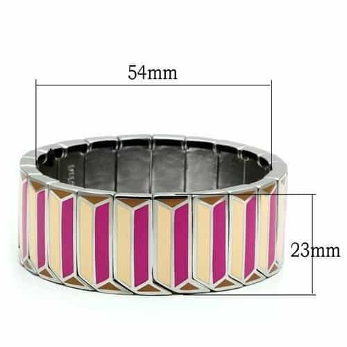 Stainless Steel Pink Gold Enamel Chevron Stripe Stretch Bracelet view 2