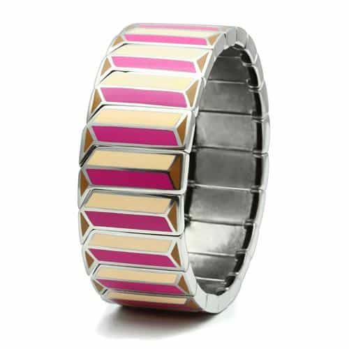 Stainless Steel Pink Gold Enamel Chevron Stripe Stretch Bracelet view 3