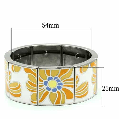 Stainless Steel White Orange Enamel Sunflower Pattern Bracelet view 2