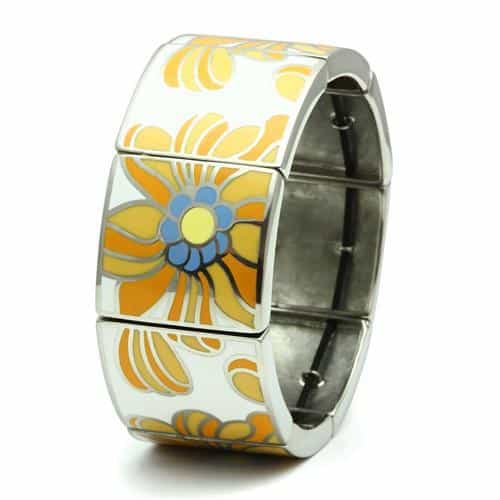 Stainless Steel White Orange Enamel Sunflower Pattern Bracelet view 3