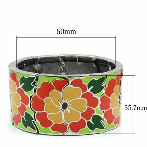 Stainless Steel Green Orange Red Enamel Floral Wide Bracelet view 2