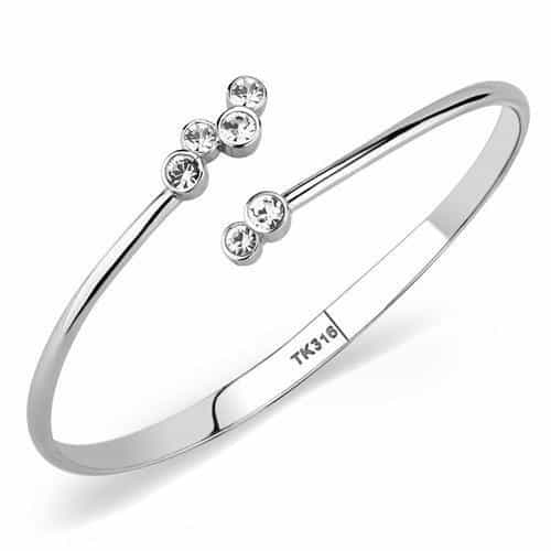 Stainless Steel CZ Triple Bezel Thin Open Cuff Bracelet view 1