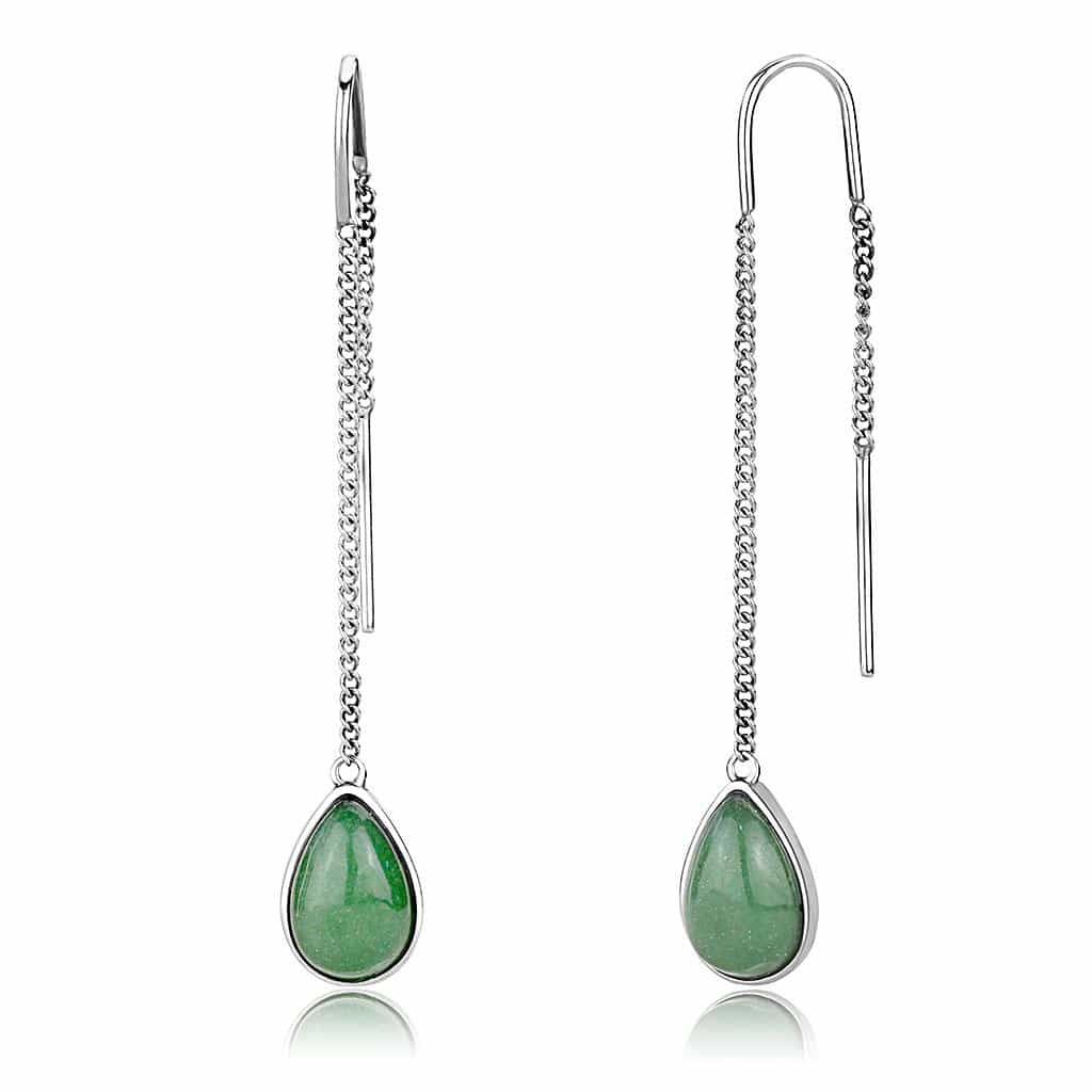 Stainless Steel Green Jade Teardrop Threader view 1