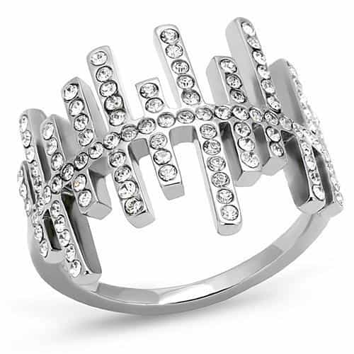 Stainless Steel CZ Pave Bar Heartbeat Zigzag Ring view 1