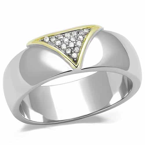 Stainless Steel Two-Tone CZ Pave Triangle Chevron Ring view 1