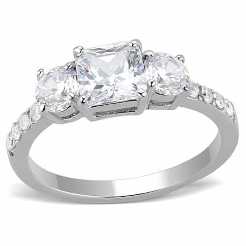 Stainless Steel CZ Round Baguette Side Stone Three Stone Ring view 5