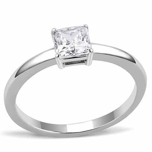 Stainless Steel CZ Princess Square Solitaire Ring view 5