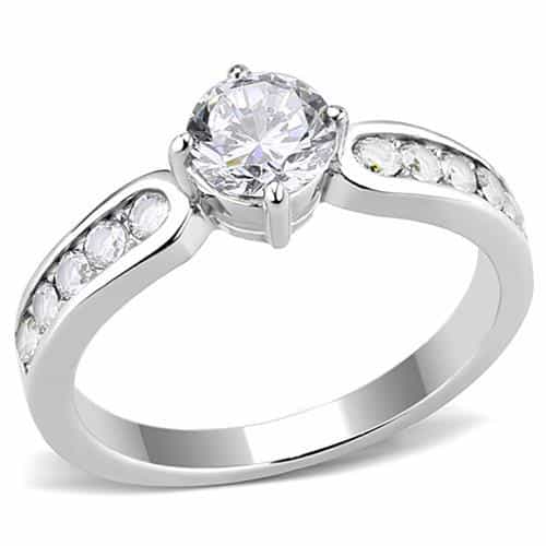 Stainless Steel CZ Round Pave Cathedral Solitaire Ring TK3256 view 5