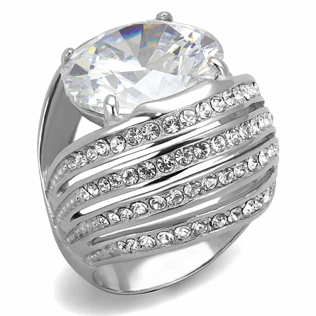 Stainless Steel CZ Round Pave Multi Row Spiral Wide Cocktail Ring view 6