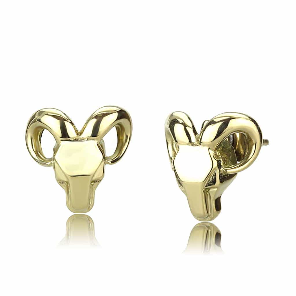 Stainless Steel Gold IP Ram Head Aries Stud Earrings view 1