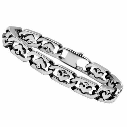 Stainless Steel Silver Polished Heart Cutout Figaro Link Bracelet view 1