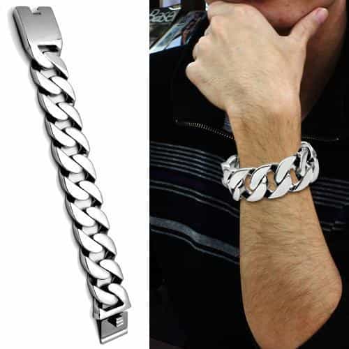 Stainless Steel Silver Polished Heavy Cuban Curb Link Bracelet view 2