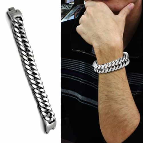 Stainless Steel Silver Polished Heavy Cuban Curb Link Bracelet view 2