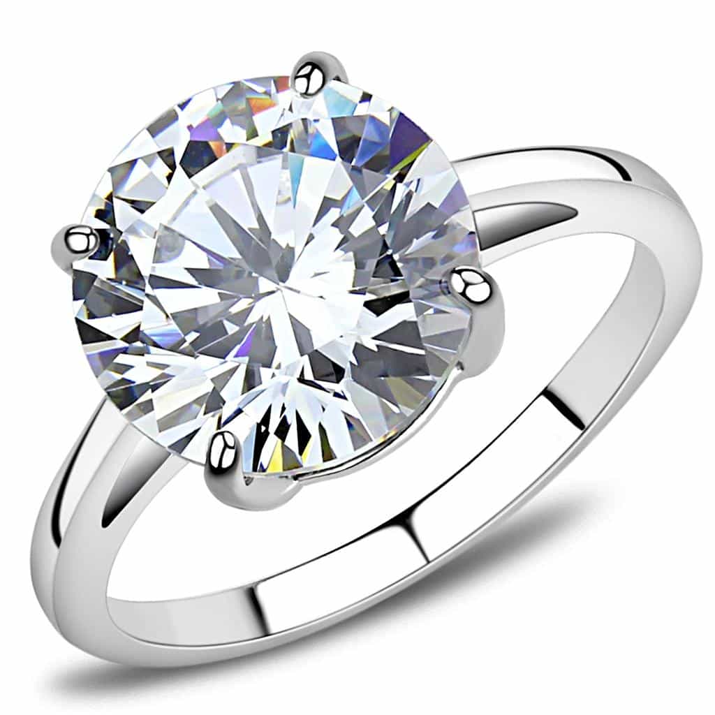 Stainless Steel CZ Large Round Solitaire Cathedral Ring view 1