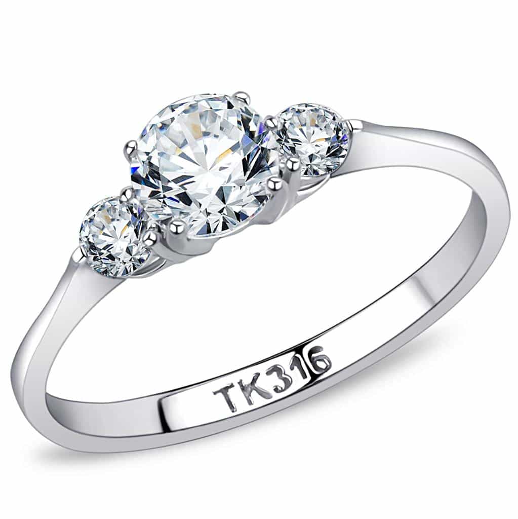 Stainless Steel CZ Round Three Stone Classic Band Ring view 5