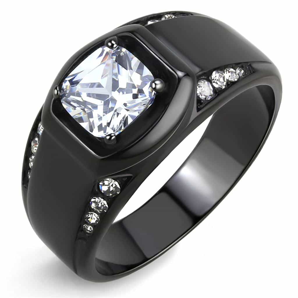 Stainless Steel Black IP CZ Cushion Square Pave Wide Band Ring view 1
