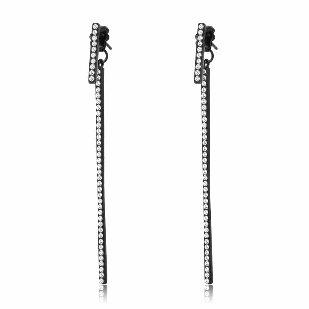 Stainless Steel Black IP CZ Pave Linear Bar Chain Threader Ring view 1