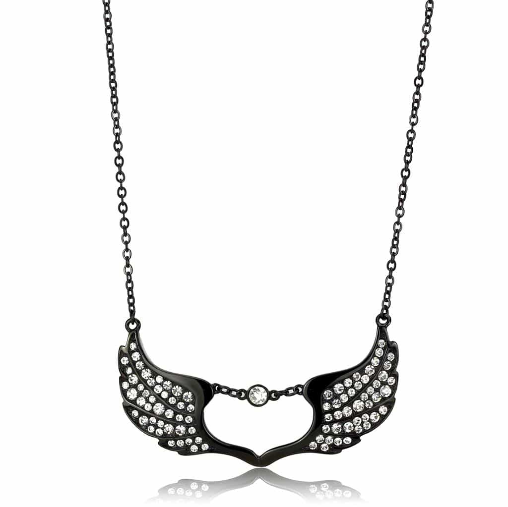 Stainless Steel Black IP CZ Pave Crescent Smile Pendant Necklace view 1
