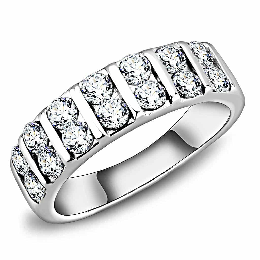 Stainless Steel CZ Round Bar Channel Five Stone Wide Band Ring view 1