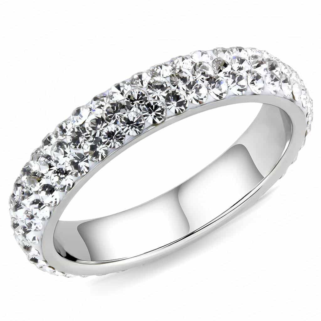 Stainless Steel Silver White Crystal Pave Dome Eternity Band Ring view 6