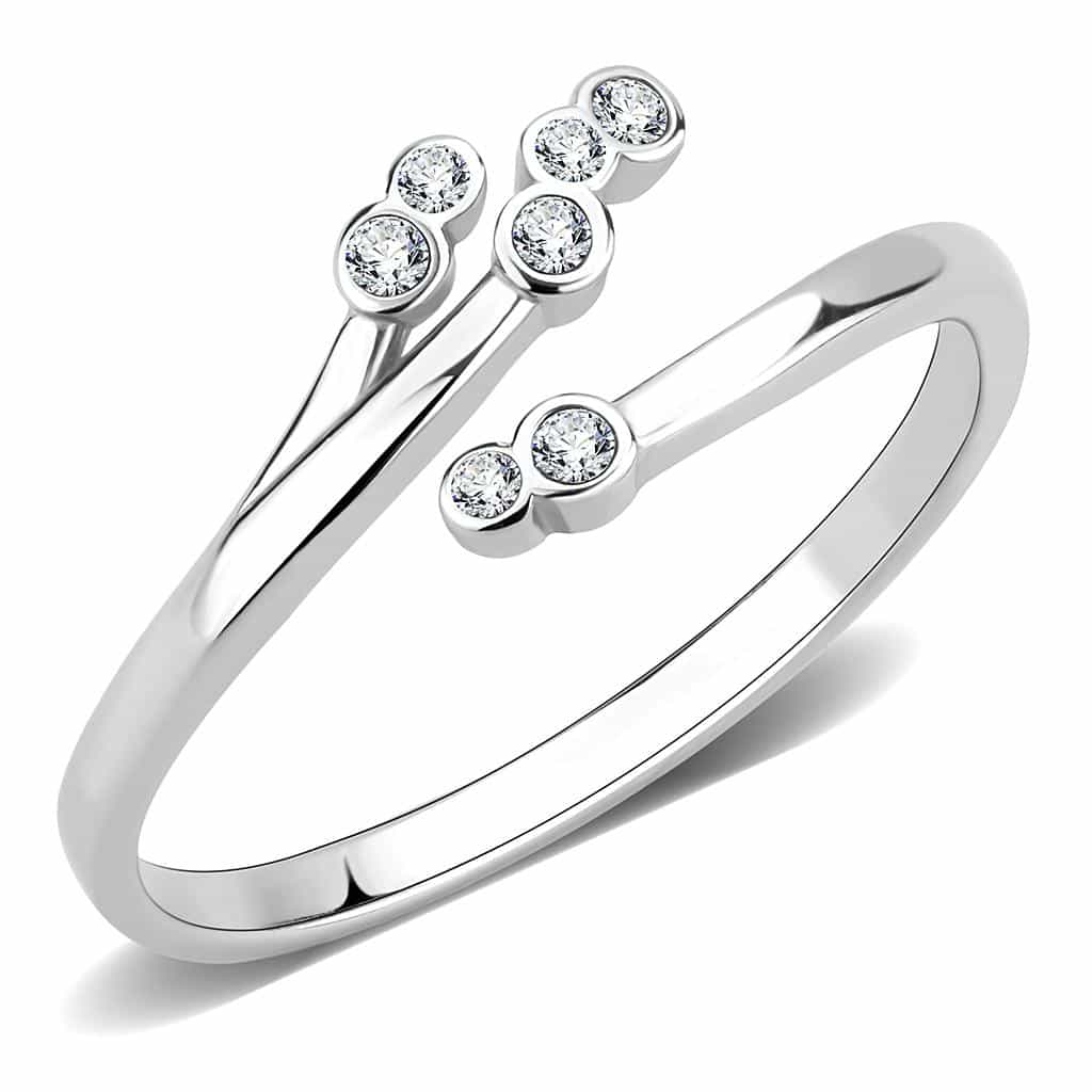 Stainless Steel Silver CZ Round Graduated Bezel Thin Stack Ring view 1