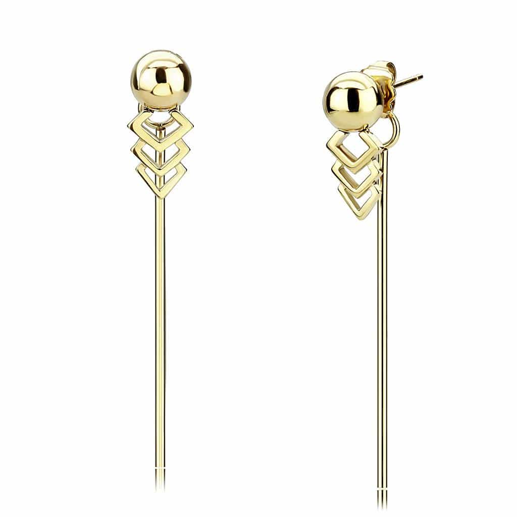 Stainless Steel Gold IP Polished Ball Chevron Arrow Earrings view 1